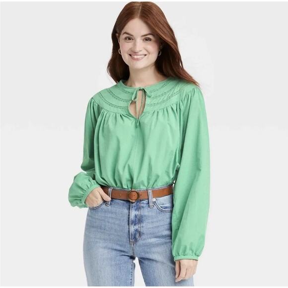 Universal Thread Blue Peasant Top Prairie Blouse Cottagecore Shirt Size M - Picture 7 of 10